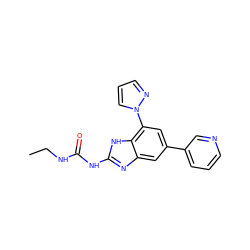 CCNC(=O)Nc1nc2cc(-c3cccnc3)cc(-n3cccn3)c2[nH]1 ZINC000040423346