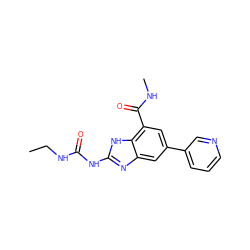 CCNC(=O)Nc1nc2cc(-c3cccnc3)cc(C(=O)NC)c2[nH]1 ZINC000038821858