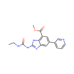 CCNC(=O)Nc1nc2cc(-c3cccnc3)cc(C(=O)OC)c2[nH]1 ZINC000033982192