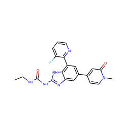 CCNC(=O)Nc1nc2cc(-c3ccn(C)c(=O)c3)cc(-c3ncccc3F)c2[nH]1 ZINC000045497682