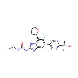 CCNC(=O)Nc1nc2cc(-c3cnc(C(C)(C)O)nc3)c(F)c([C@H]3CCCO3)c2[nH]1 ZINC000095566004