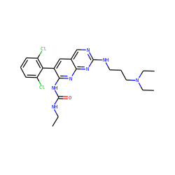 CCNC(=O)Nc1nc2nc(NCCCN(CC)CC)ncc2cc1-c1c(Cl)cccc1Cl ZINC000013862912