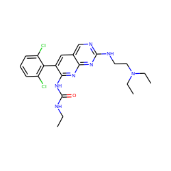 CCNC(=O)Nc1nc2nc(NCCN(CC)CC)ncc2cc1-c1c(Cl)cccc1Cl ZINC000013862910