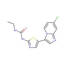 CCNC(=O)Nc1ncc(-c2cnc3cc(Cl)ccn23)s1 ZINC000116146467