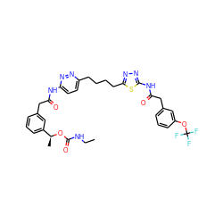 CCNC(=O)O[C@@H](C)c1cccc(CC(=O)Nc2ccc(CCCCc3nnc(NC(=O)Cc4cccc(OC(F)(F)F)c4)s3)nn2)c1 ZINC000169698544