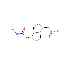 CCNC(=O)O[C@H]1CO[C@@H]2[C@H](O[N+](=O)[O-])CO[C@H]12 ZINC000040972301