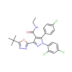 CCNC(=O)c1c(-c2nnc(C(C)(C)C)o2)nn(-c2ccc(Cl)cc2Cl)c1-c1ccc(Cl)cc1 ZINC000040424321