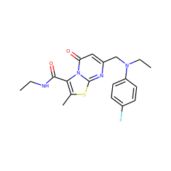 CCNC(=O)c1c(C)sc2nc(CN(CC)c3ccc(F)cc3)cc(=O)n12 ZINC000653845483