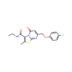 CCNC(=O)c1c(C)sc2nc(COc3ccc(F)cc3)cc(=O)n12 ZINC000653853926