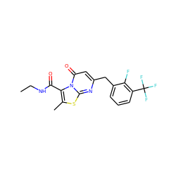 CCNC(=O)c1c(C)sc2nc(Cc3cccc(C(F)(F)F)c3F)cc(=O)n12 ZINC000584904989