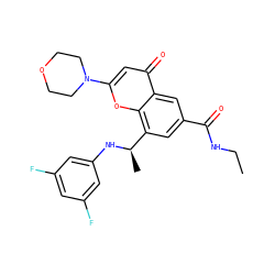 CCNC(=O)c1cc([C@@H](C)Nc2cc(F)cc(F)c2)c2oc(N3CCOCC3)cc(=O)c2c1 ZINC000116737429