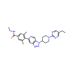 CCNC(=O)c1cc(C)c(-c2cc3nnn(C4CCN(c5ncc(CC)cn5)CC4)c3cn2)c(C)c1 ZINC001772631989