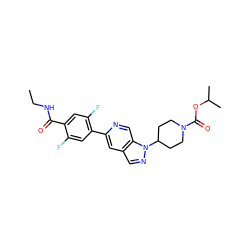 CCNC(=O)c1cc(F)c(-c2cc3cnn(C4CCN(C(=O)OC(C)C)CC4)c3cn2)cc1F ZINC000653859570