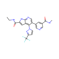 CCNC(=O)c1cc2c(-n3ccc(C(F)(F)F)n3)c(-c3cncc(C(=O)NC)c3)cnc2[nH]1 ZINC000084687918