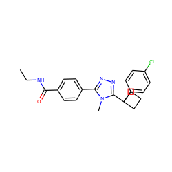 CCNC(=O)c1ccc(-c2nnc(C3(c4ccc(Cl)cc4)CCC3)n2C)cc1 ZINC000071329189