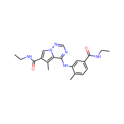 CCNC(=O)c1ccc(C)c(Nc2ncnn3cc(C(=O)NCC)c(C)c23)c1 ZINC000064516198