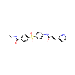 CCNC(=O)c1ccc(S(=O)(=O)c2ccc(NC(=O)/C=C/c3cccnc3)cc2)cc1 ZINC000142585003