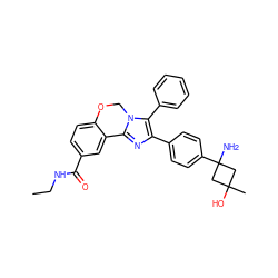 CCNC(=O)c1ccc2c(c1)-c1nc(-c3ccc(C4(N)CC(C)(O)C4)cc3)c(-c3ccccc3)n1CO2 ZINC000169703906