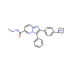 CCNC(=O)c1ccc2nc(-c3ccc(C4(N)CCC4)cc3)c(-c3ccccc3)n2c1 ZINC000113657057