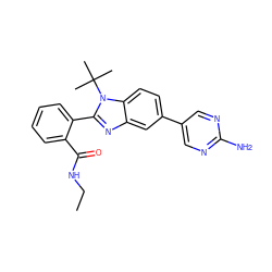 CCNC(=O)c1ccccc1-c1nc2cc(-c3cnc(N)nc3)ccc2n1C(C)(C)C ZINC000146235916