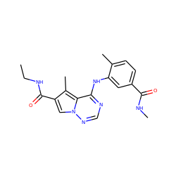 CCNC(=O)c1cn2ncnc(Nc3cc(C(=O)NC)ccc3C)c2c1C ZINC000064426535