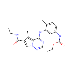 CCNC(=O)c1cn2ncnc(Nc3cc(NC(=O)OCC)ccc3C)c2c1C ZINC000014974285