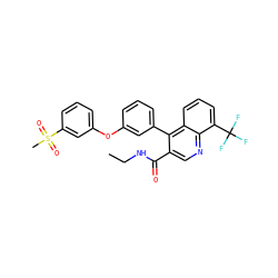 CCNC(=O)c1cnc2c(C(F)(F)F)cccc2c1-c1cccc(Oc2cccc(S(C)(=O)=O)c2)c1 ZINC000045373477