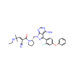 CCNC(C)(C)/C=C(\C#N)C(=O)N1CCC[C@H]1Cn1nc(-c2ccc(Oc3ccccc3)cc2F)c2c(N)ncnc21 ZINC000208119355