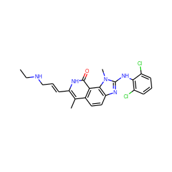 CCNC/C=C/c1[nH]c(=O)c2c(ccc3nc(Nc4c(Cl)cccc4Cl)n(C)c32)c1C ZINC000013494063