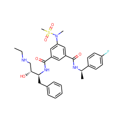 CCNC[C@@H](O)[C@H](Cc1ccccc1)NC(=O)c1cc(C(=O)N[C@H](C)c2ccc(F)cc2)cc(N(C)S(C)(=O)=O)c1 ZINC000014961379