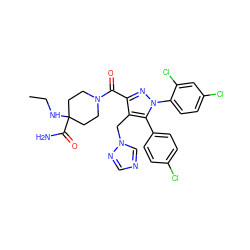 CCNC1(C(N)=O)CCN(C(=O)c2nn(-c3ccc(Cl)cc3Cl)c(-c3ccc(Cl)cc3)c2Cn2cncn2)CC1 ZINC000049756966