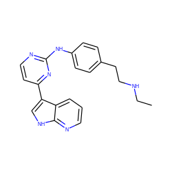 CCNCCc1ccc(Nc2nccc(-c3c[nH]c4ncccc34)n2)cc1 ZINC000072177248