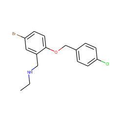 CCNCc1cc(Br)ccc1OCc1ccc(Cl)cc1 ZINC000008227211