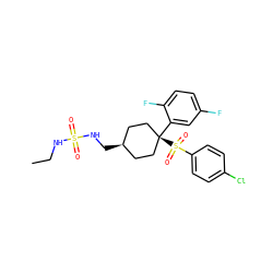CCNS(=O)(=O)NC[C@H]1CC[C@@](c2cc(F)ccc2F)(S(=O)(=O)c2ccc(Cl)cc2)CC1 ZINC000253839055