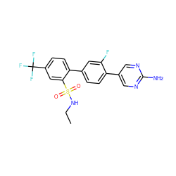 CCNS(=O)(=O)c1cc(C(F)(F)F)ccc1-c1ccc(-c2cnc(N)nc2)c(F)c1 ZINC000224823409