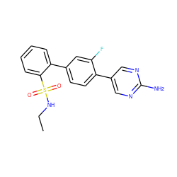 CCNS(=O)(=O)c1ccccc1-c1ccc(-c2cnc(N)nc2)c(F)c1 ZINC000224752703