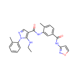 CCNc1c(C(=O)Nc2cc(C(=O)Nc3ccon3)ccc2C)cnn1-c1ccccc1C ZINC000064559815