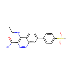 CCNc1c(C(N)=O)nnc2cc(-c3ccc(S(C)(=O)=O)cc3)ccc12 ZINC000095589471