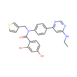 CCNc1cc(-c2ccc(N(Cc3ccsc3)C(=O)c3ccc(O)cc3O)cc2)ncn1 ZINC000653663043