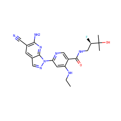 CCNc1cc(-n2ncc3cc(C#N)c(N)nc32)ncc1C(=O)NC[C@@H](F)C(C)(C)O ZINC001772628013