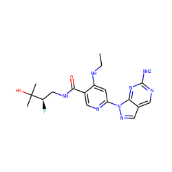 CCNc1cc(-n2ncc3cnc(N)nc32)ncc1C(=O)NC[C@@H](F)C(C)(C)O ZINC001772572175