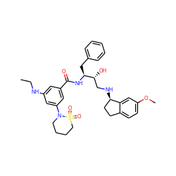 CCNc1cc(C(=O)N[C@@H](Cc2ccccc2)[C@H](O)CN[C@@H]2CCc3ccc(OC)cc32)cc(N2CCCCS2(=O)=O)c1 ZINC000029039610