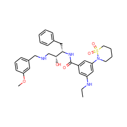 CCNc1cc(C(=O)N[C@@H](Cc2ccccc2)[C@H](O)CNCc2cccc(OC)c2)cc(N2CCCCS2(=O)=O)c1 ZINC000029039616