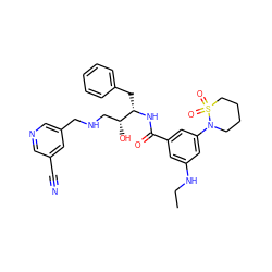 CCNc1cc(C(=O)N[C@@H](Cc2ccccc2)[C@H](O)CNCc2cncc(C#N)c2)cc(N2CCCCS2(=O)=O)c1 ZINC000042805252