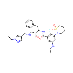 CCNc1cc(C(=O)N[C@@H](Cc2ccccc2)[C@H](O)CNCc2cnn(CC)c2)c(F)c(N2CCCCS2(=O)=O)c1 ZINC000029039635