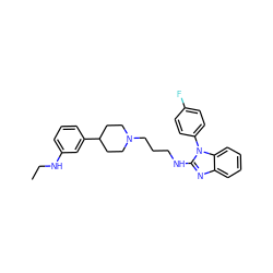 CCNc1cccc(C2CCN(CCCNc3nc4ccccc4n3-c3ccc(F)cc3)CC2)c1 ZINC000058591896