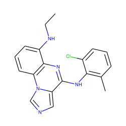 CCNc1cccc2c1nc(Nc1c(C)cccc1Cl)c1cncn12 ZINC000026573126