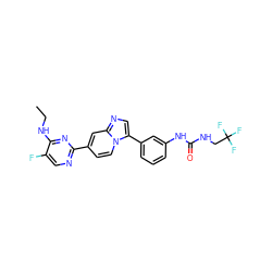 CCNc1nc(-c2ccn3c(-c4cccc(NC(=O)NCC(F)(F)F)c4)cnc3c2)ncc1F ZINC000169704645