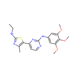 CCNc1nc(C)c(-c2ccnc(Nc3cc(OC)c(OC)c(OC)c3)n2)s1 ZINC000035997162