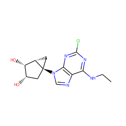 CCNc1nc(Cl)nc2c1ncn2[C@@]12C[C@H](O)[C@H](O)[C@@H]1C2 ZINC001772655634